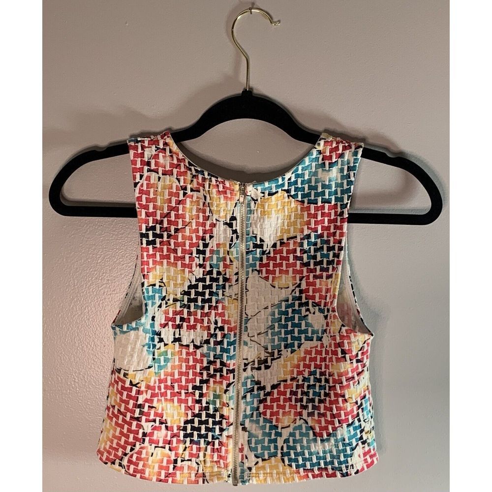 Just Me Crop Top Women's S White Blue Pink Colorful Boutique Zip Shirt Ladies - Picture 2 of 3